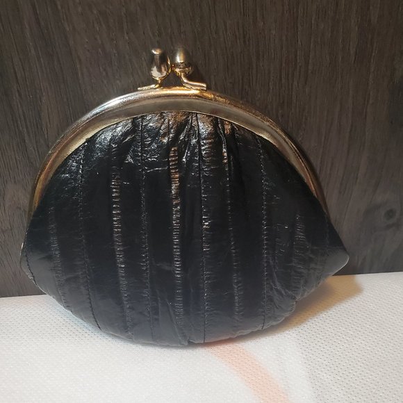 EUC Vintage Eel skin Coin Purse Twistlock Hardware Genuine Eelskin Black - Picture 8 of 8